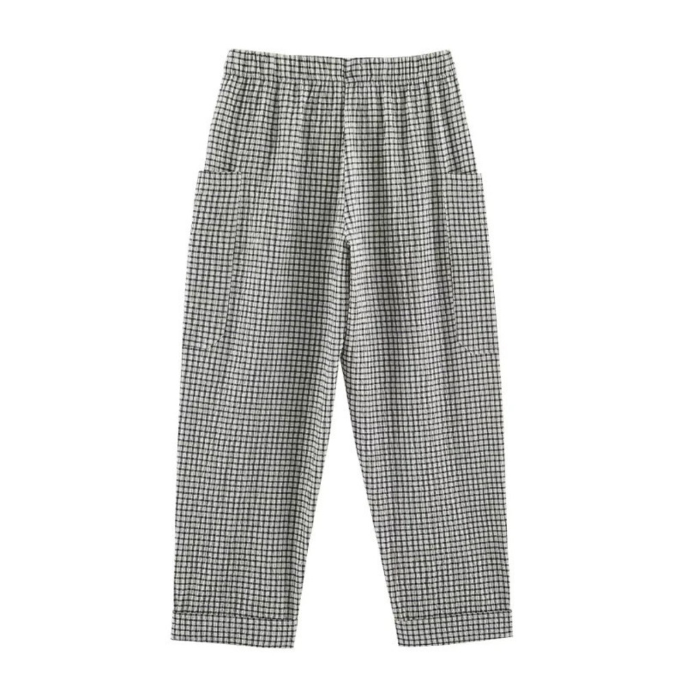 ZARA Fashionable Casual Elastic Waist Plaid Carrot Pants